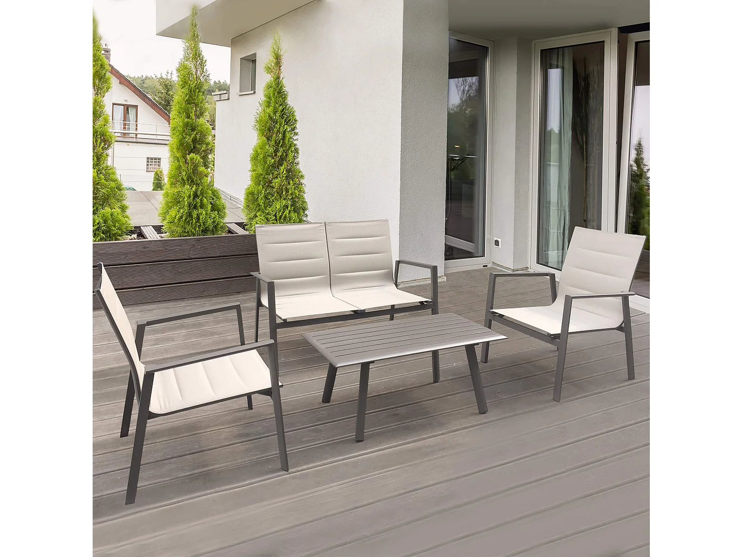 MilaniHome.it - Salotto Da Giardino 2 Posti In Alluminio Completo Di Cuscinidi coloreTaupe