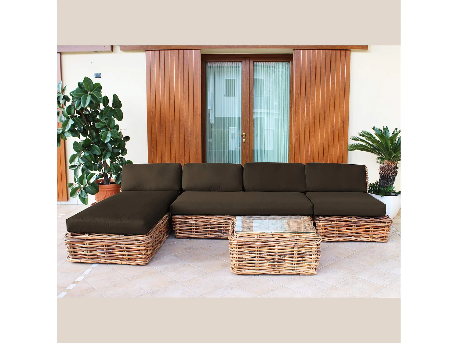 MilaniHome.it - Divano Da Giardino Componibile Completo Di Cuscino Intreccio In Rattan Naturaledi coloreMarrone