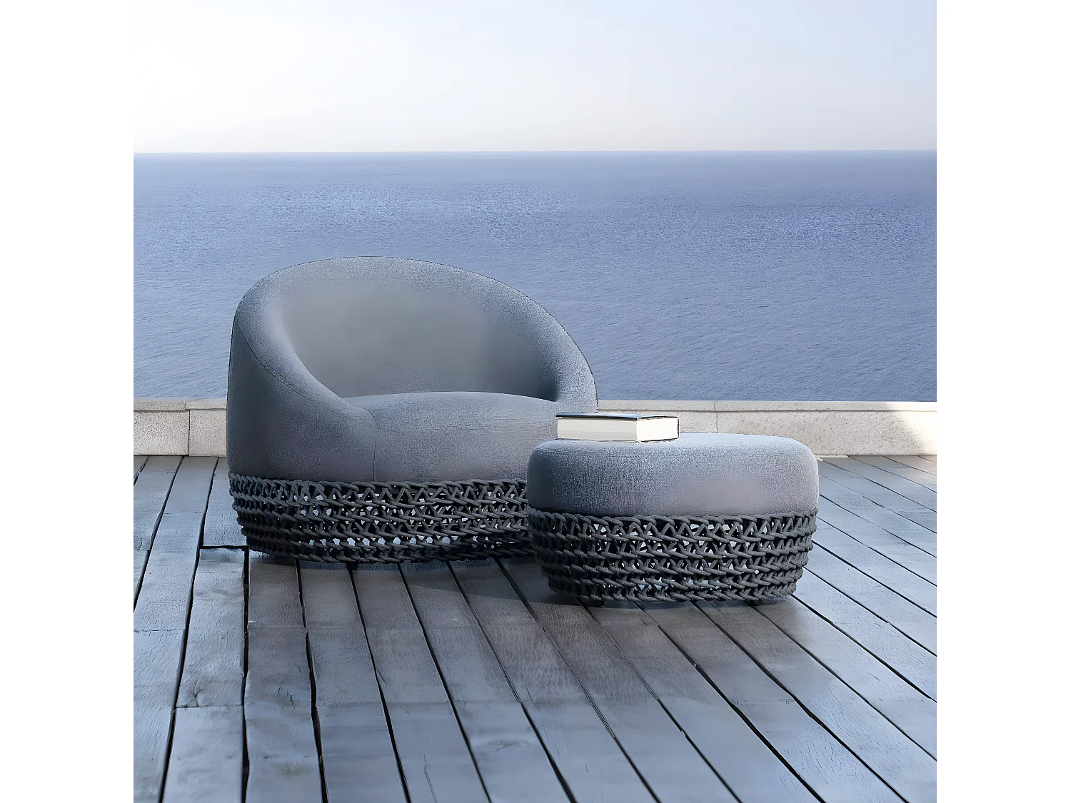 MilaniHome.it - pouf da esterno in alluminio e corda di design per esterno giardino cm 63 l x 63 p x 36 hdi coloreGrigio