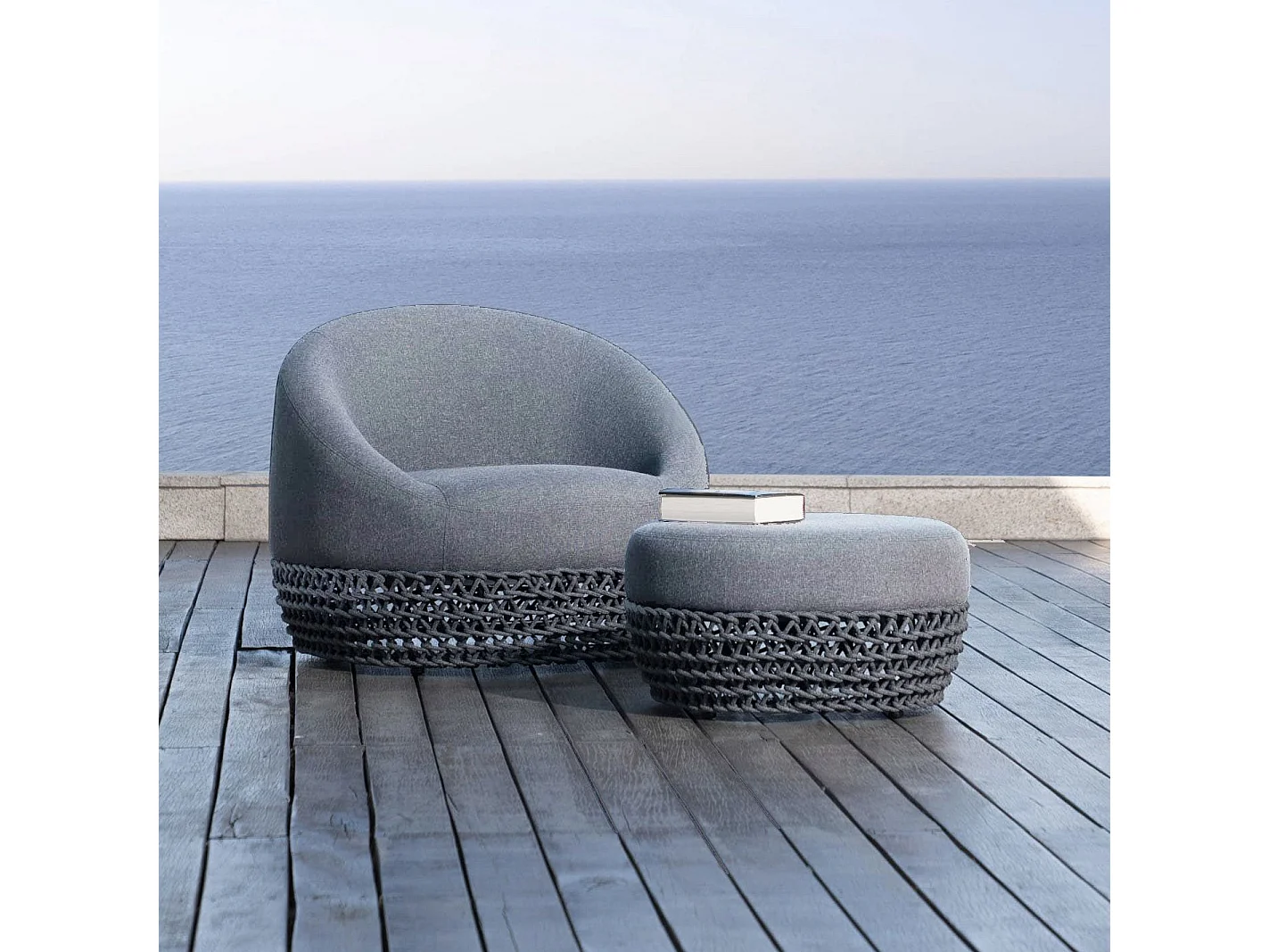 MilaniHome.it - pouf da esterno in alluminio e corda di design per esterno giardino cm 63 l x 63 p x 36 hdi coloreGrigio