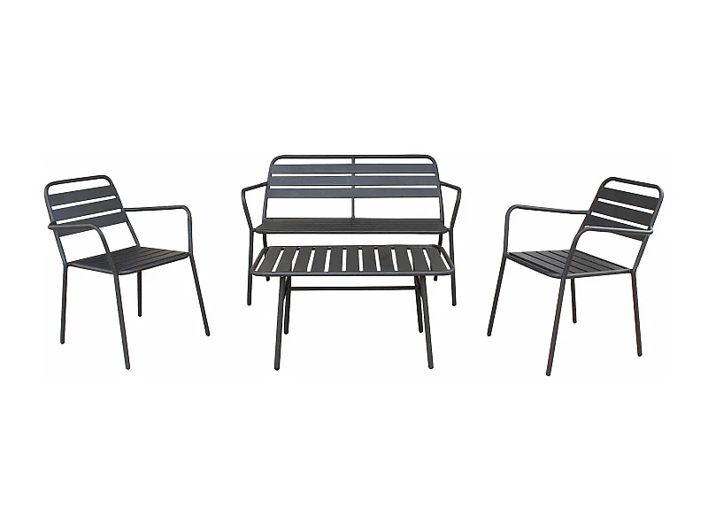 MilaniHome.it - Salotto da esterno giardino con due poltrone divano e tavolino in metallo nero, D.123x64x80/P.58x64x80/T.90x45x50di coloreGrigio
