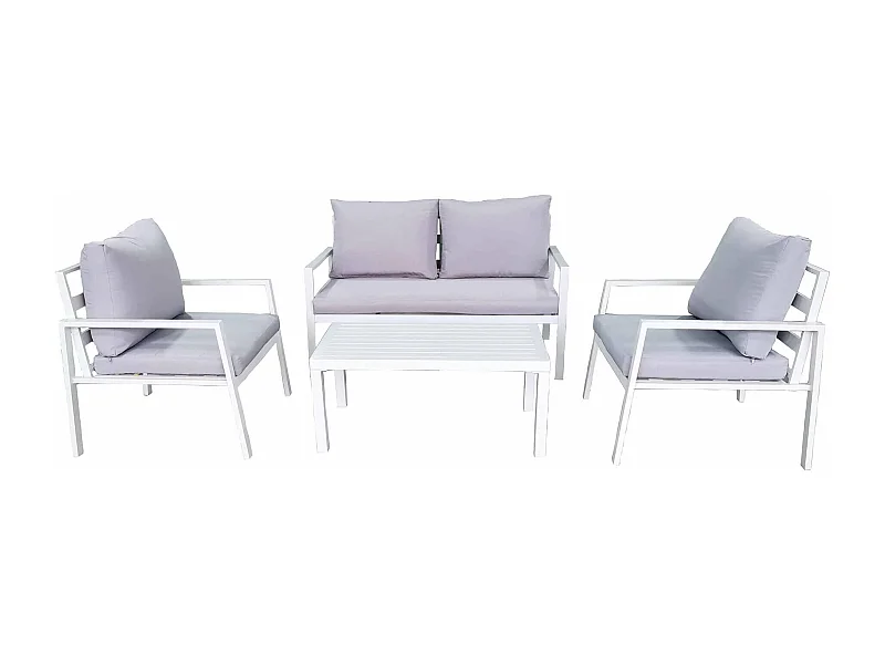 MilaniHome.it - Salotto da Giardino in Alluminio con Cuscini in Poliestere e Tavolino Rettangolare in Color Biancodi coloreBianco