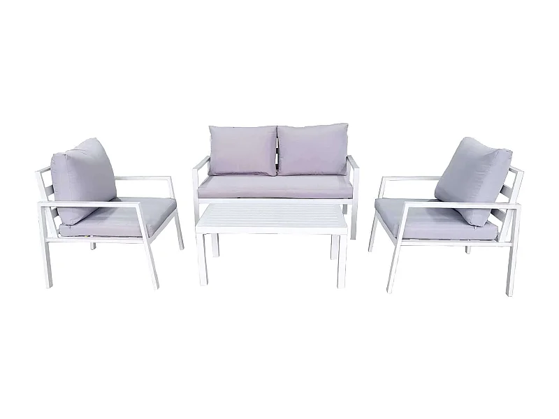 MilaniHome.it - Salotto da Giardino in Alluminio con Cuscini in Poliestere e Tavolino Rettangolare in Color Biancodi coloreBianco