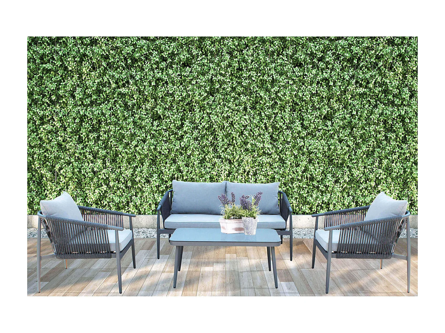 MilaniHome.it - salotto da giardino in alluminio e corda 4 posti per giardino da esterno porticodi coloreGrigio scuro