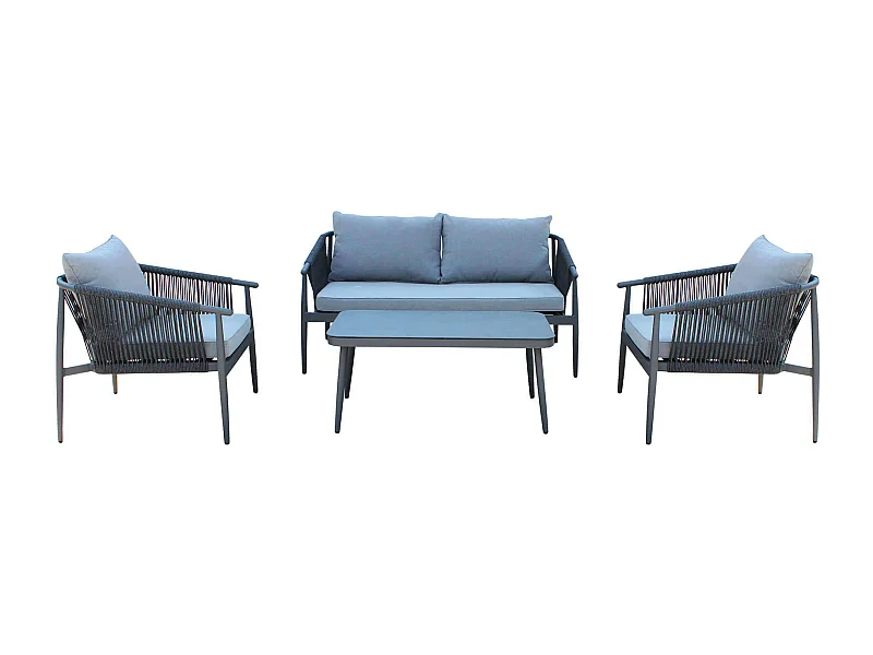 MilaniHome.it - salotto da giardino in alluminio e corda 4 posti per giardino da esterno porticodi coloreGrigio scuro