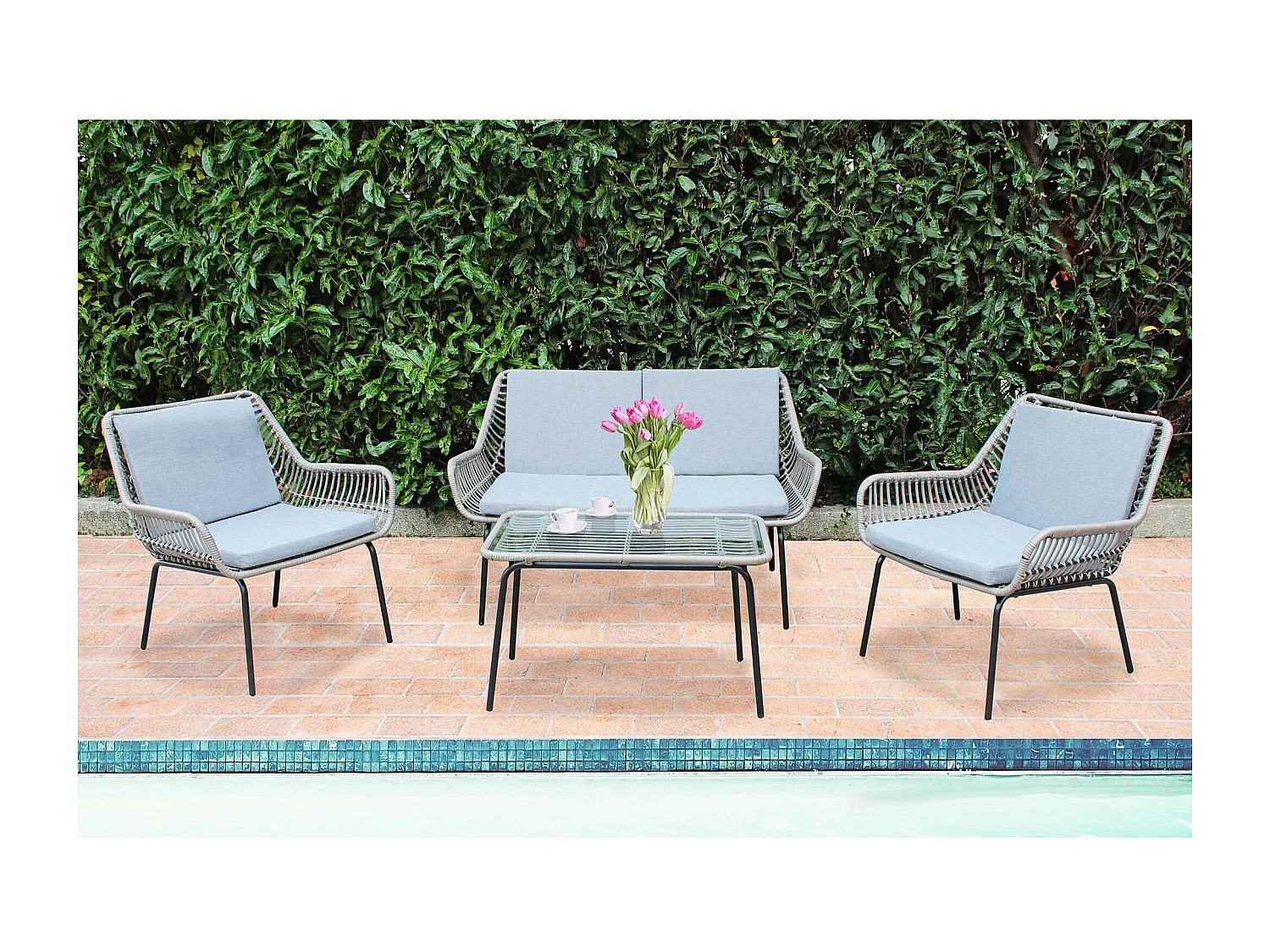 MilaniHome.it - salotto da giardino 4 posti di design moderno per esterno di coloreGrigio scuro