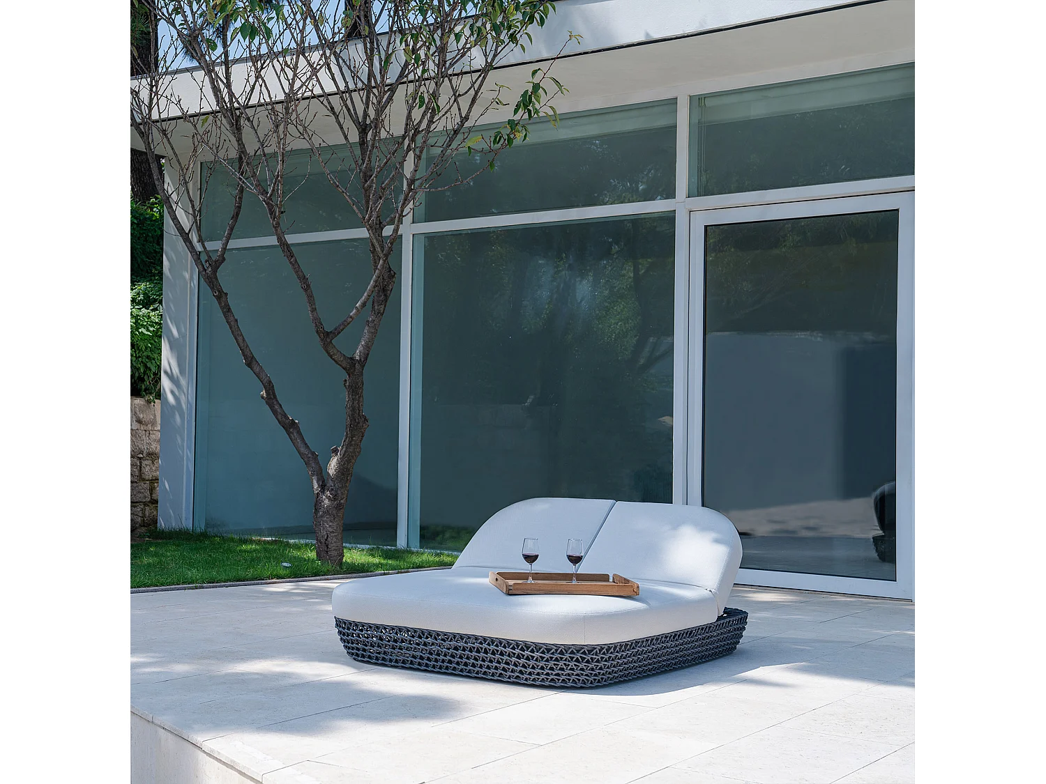 MilaniHome.it - lettino da esterno in alluminio e corda di design per esterno giardino cm 151 l x 205 p x 36 hdi coloreGrigio