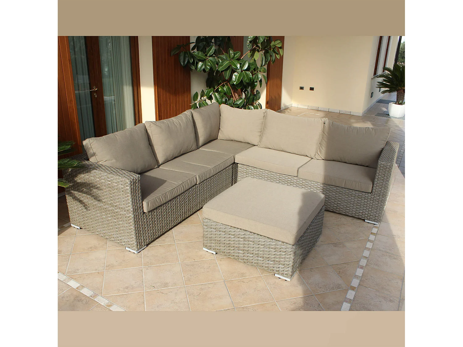 MilaniHome.it - Salotto Da Giardino Set Ad Angolo Set 2 Divani Marrone Con Cuscini Intreccio In Rattan Sintetico Per Esternodi coloreMarrone