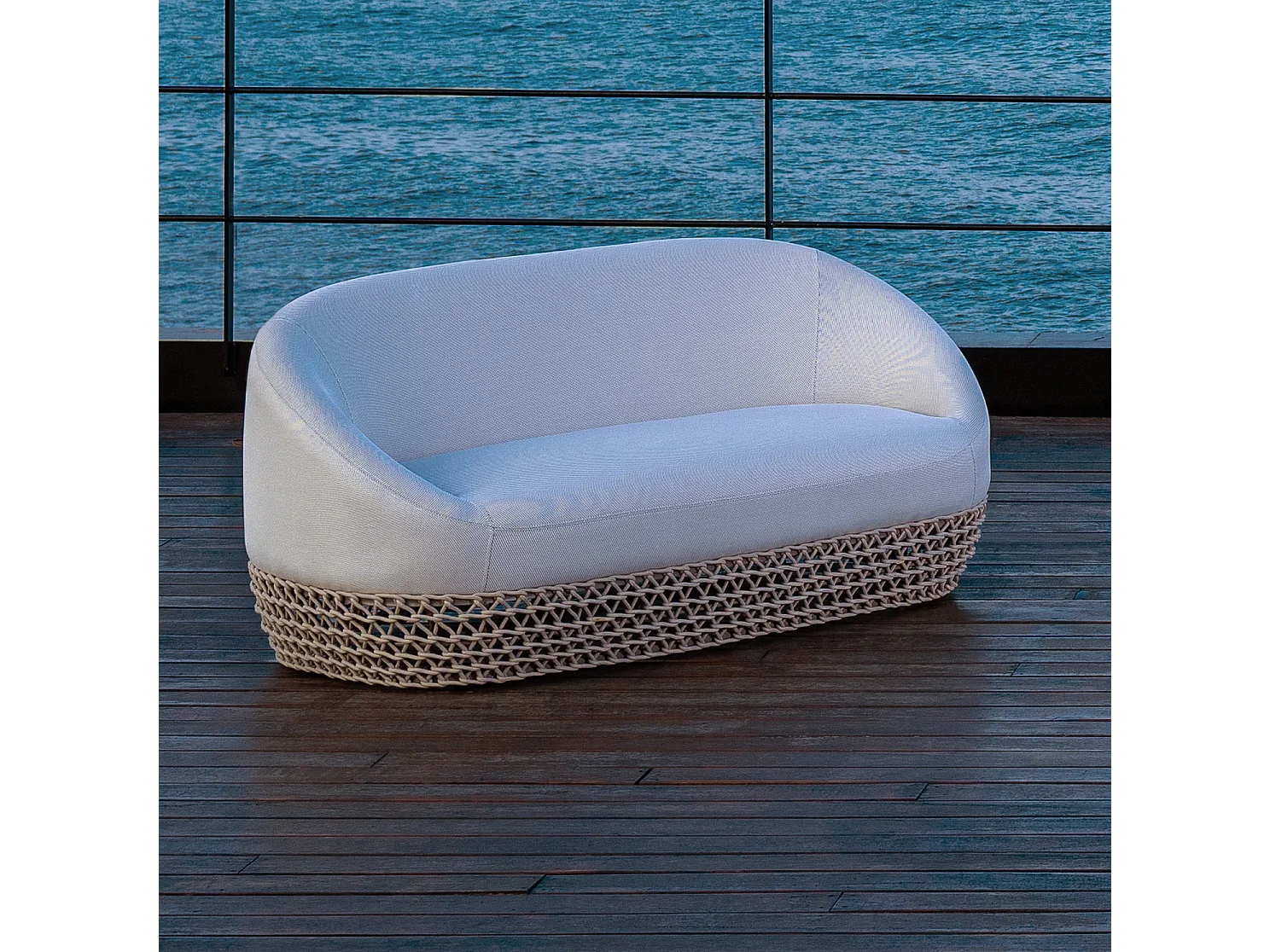 MilaniHome.it - divano da esterno in alluminio e corda di design per esterno giardino cm 180 l x 91 p x 71 hdi coloreBeige