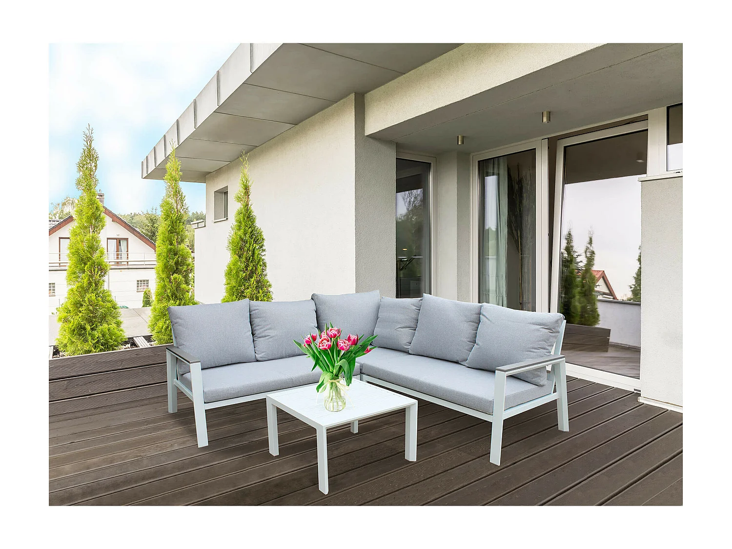 MilaniHome.it - salotto angolare da giardino di design moderno per esterno di coloreBianco