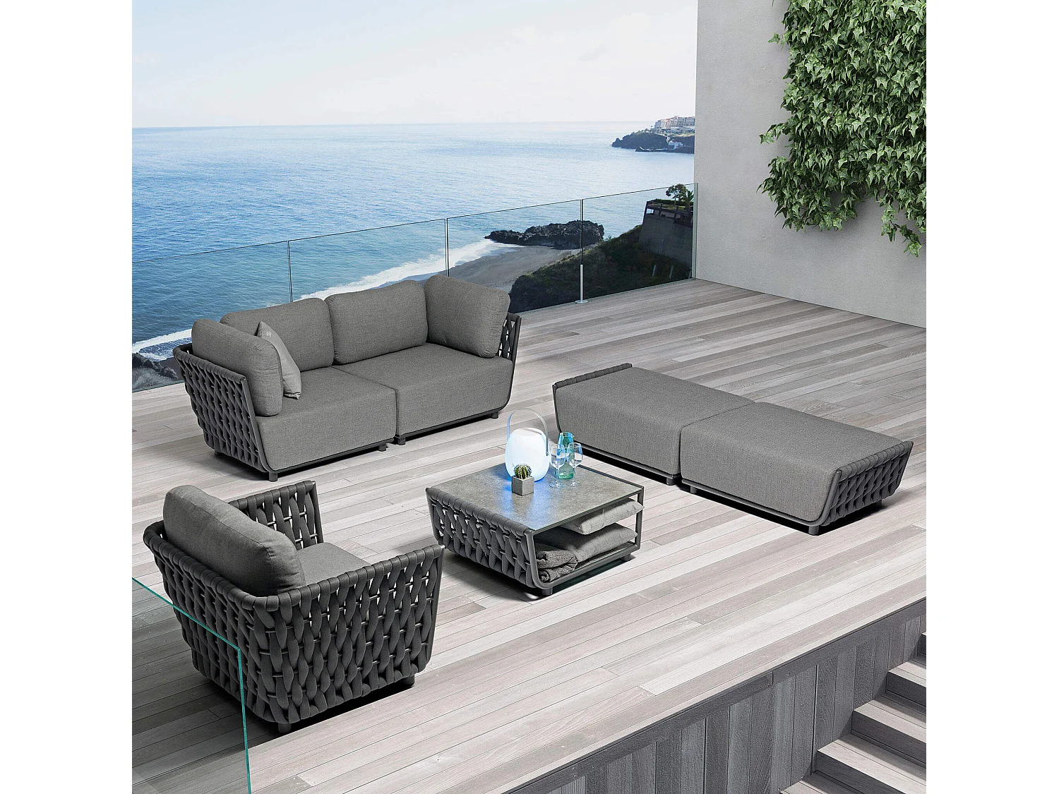 MilaniHome.it - Poltrona angolare destra componibile design moderno per esterno cm 102 x 85 x 83 hdi coloreAntracite