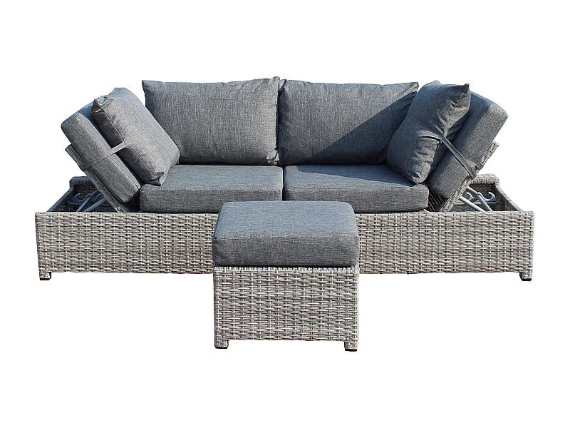 MilaniHome.it - Divano Da Giardino Con Pouf Completo Di Cuscino Intreccio In Rattan Sinteticodi coloreGrigio