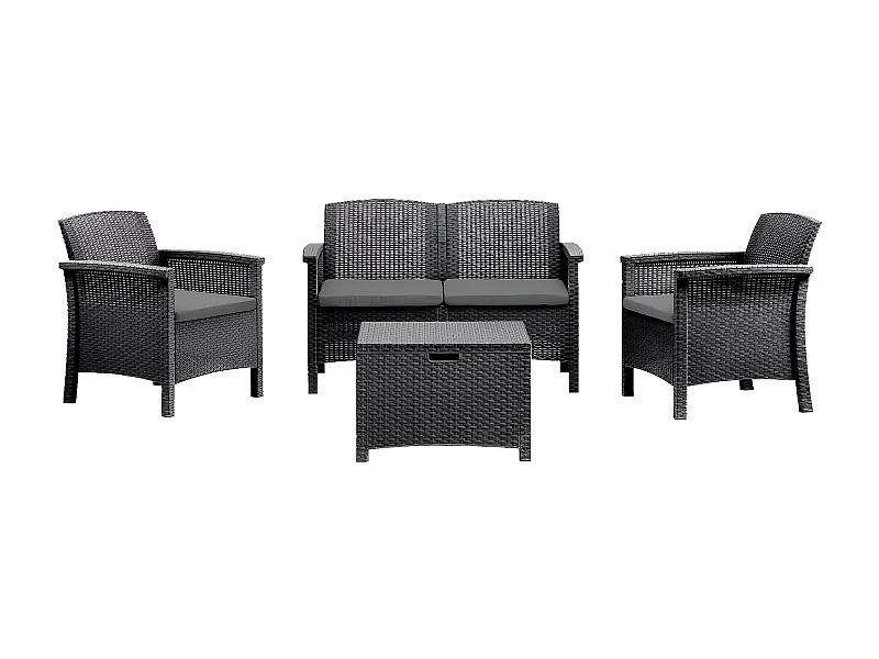 MilaniHome.it - salotto da esterno in resina rattan di design moderno per giardino resistente e impermeabileD.117x64,5x76/P.63x64,5x76/T60x54,5x40,5di coloreNero