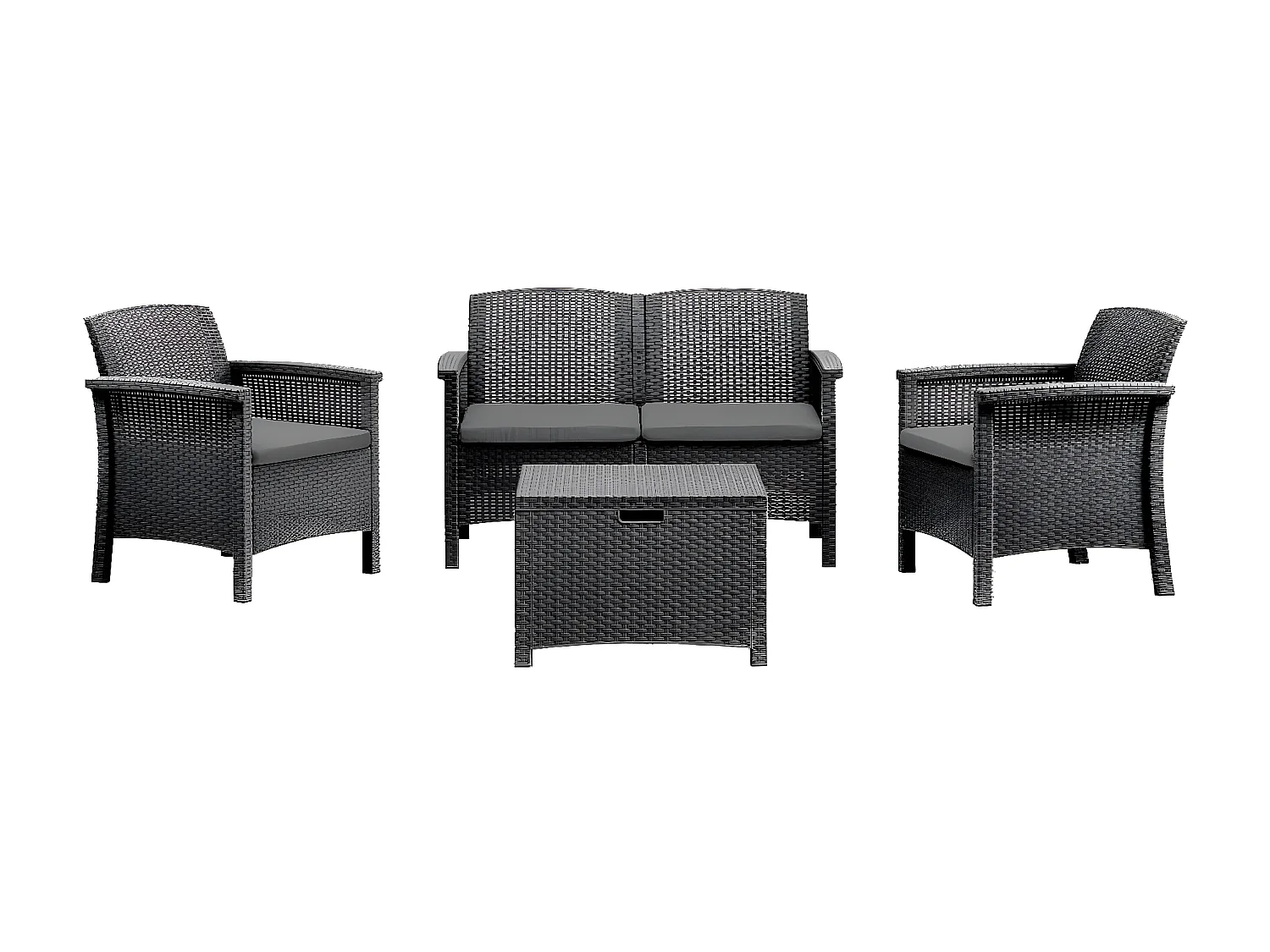 MilaniHome.it - salotto da esterno in resina rattan di design moderno per giardino resistente e impermeabileD.117x64,5x76/P.63x64,5x76/T60x54,5x40,5di coloreNero