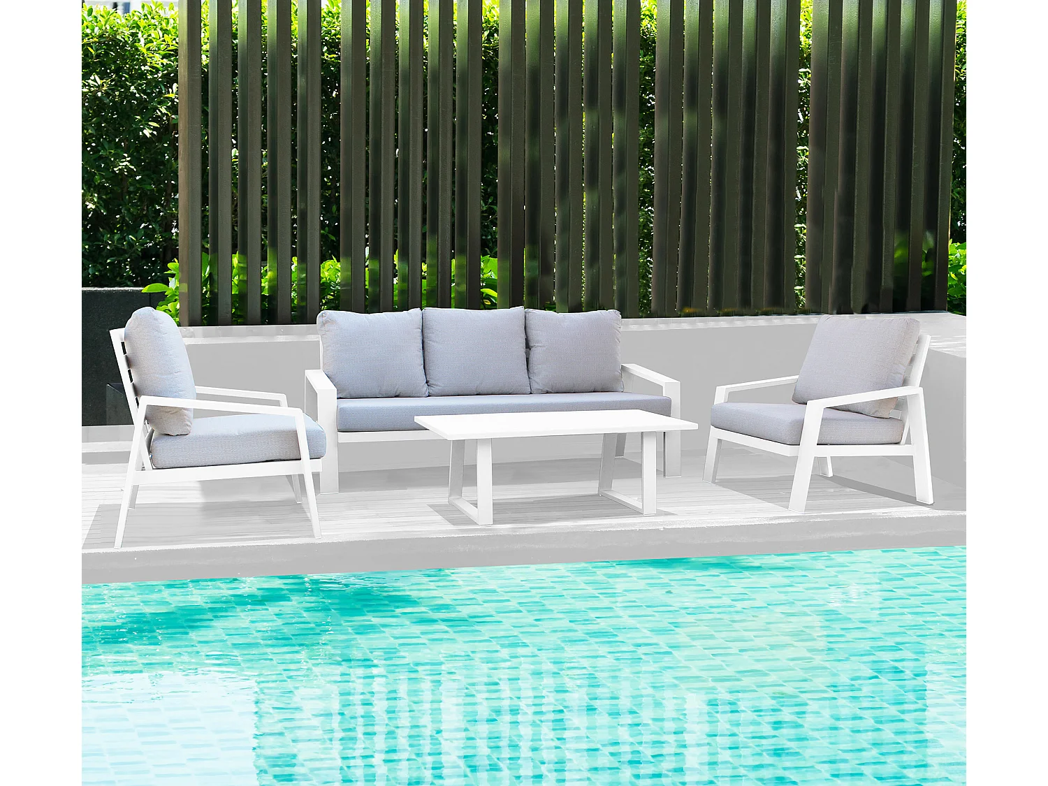 MilaniHome.it - salotto da giardino in alluminio 5 posti per esterno giardino di designD.190x80x80/P.88x80x80/T.110x60x40di coloreBianco