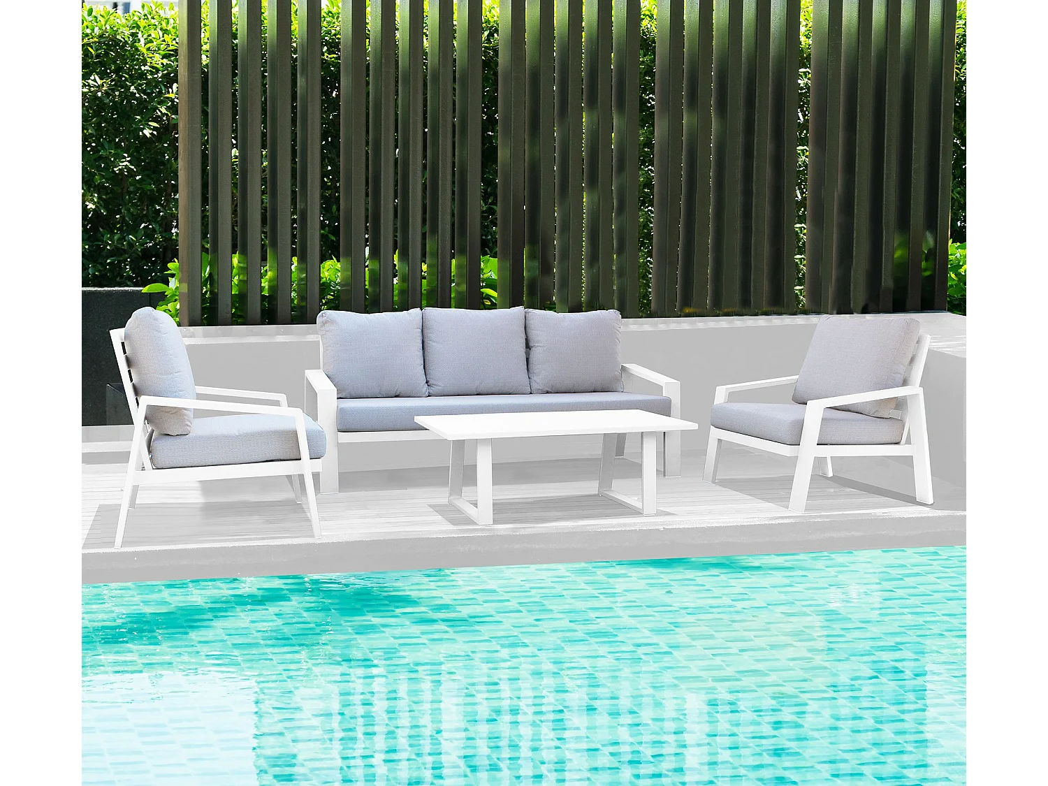 MilaniHome.it - salotto da giardino in alluminio 5 posti per esterno giardino di designD.190x80x80/P.88x80x80/T.110x60x40di coloreBianco