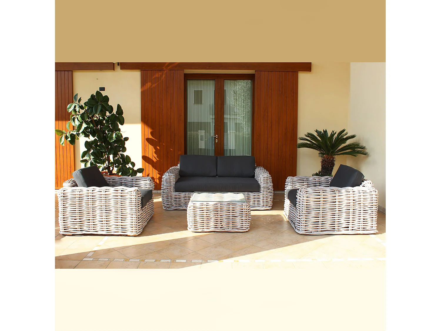 MilaniHome.it - Salotto Da Giardino Completo Di Cuscini Intreccio In Rattan Sinteticodi coloreGrigio