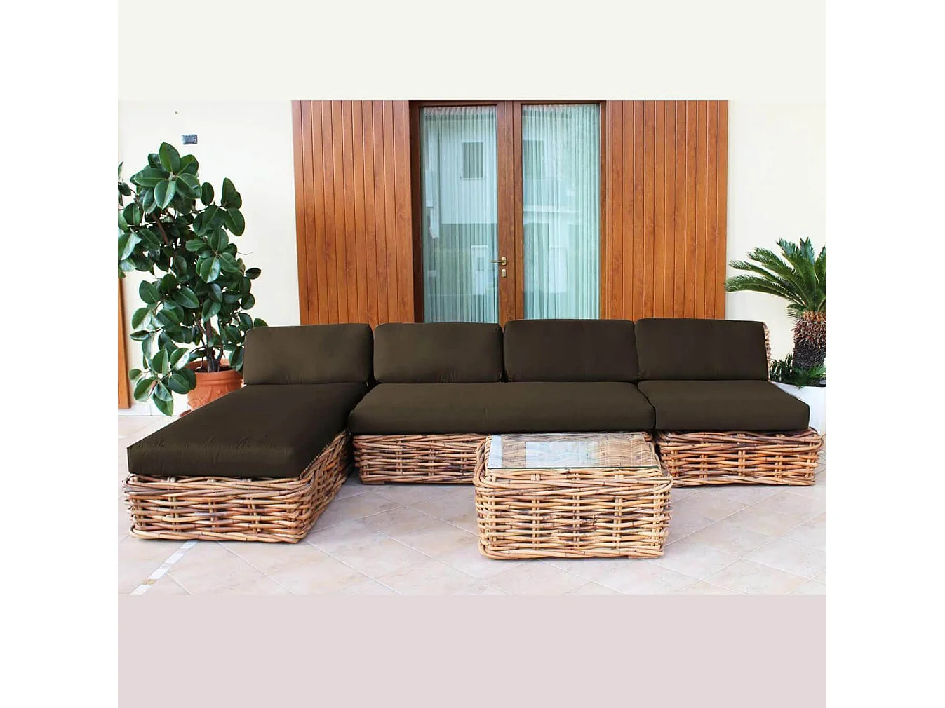 MilaniHome.it - Poltrona Da Giardino Completa Di Cuscino Intreccio In Rattan Naturaledi coloreMarrone