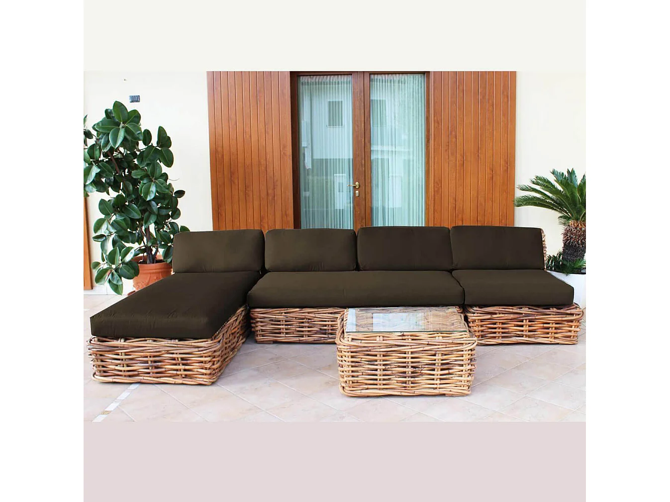 MilaniHome.it - Poltrona Da Giardino Completa Di Cuscino Intreccio In Rattan Naturaledi coloreMarrone