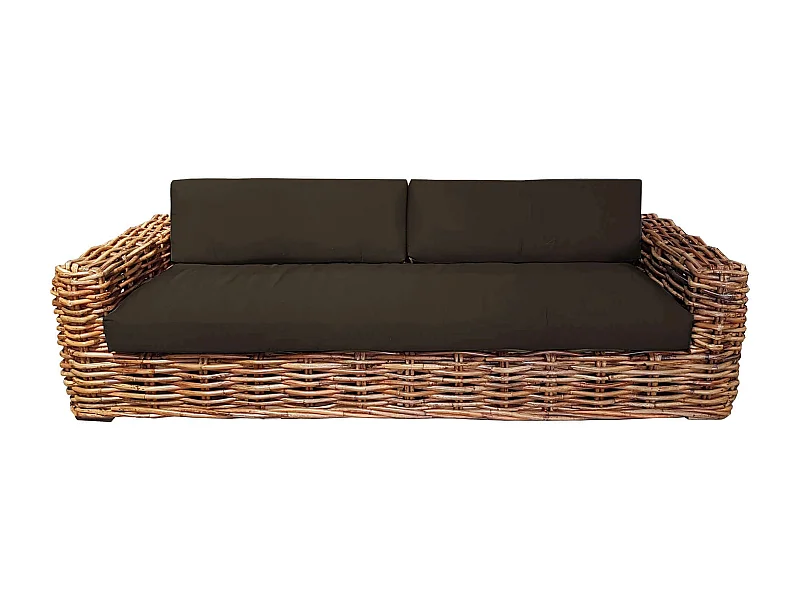MilaniHome.it - Divano Da Giardino Componibile 3 Posti Completo Di Cuscino Intreccio In Rattan Naturaledi coloreMarrone