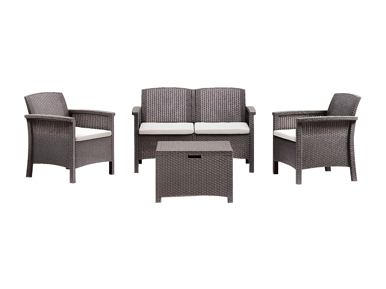 MilaniHome.it - salotto da esterno in resina rattan di design moderno per giardino resistente e impermeabileD.117x64,5x76/P.63x64,5x76/T60x54,5x40,5di coloreTaupe