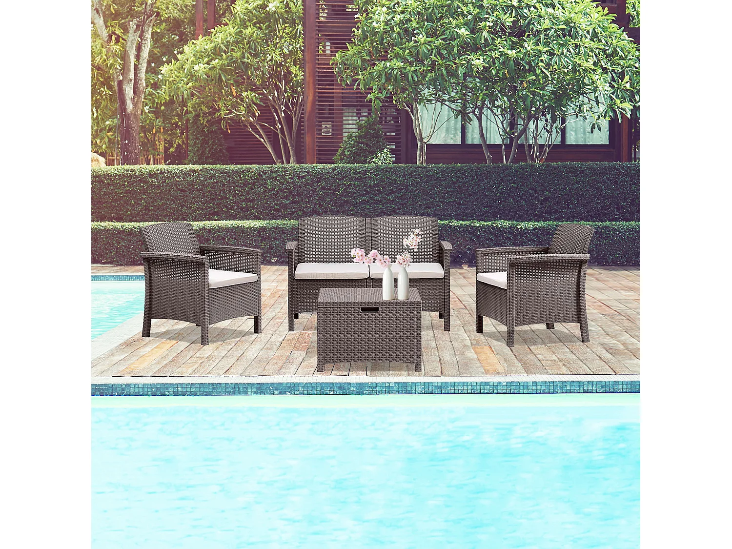 MilaniHome.it - salotto da esterno in resina rattan di design moderno per giardino resistente e impermeabileD.117x64,5x76/P.63x64,5x76/T60x54,5x40,5di coloreTaupe