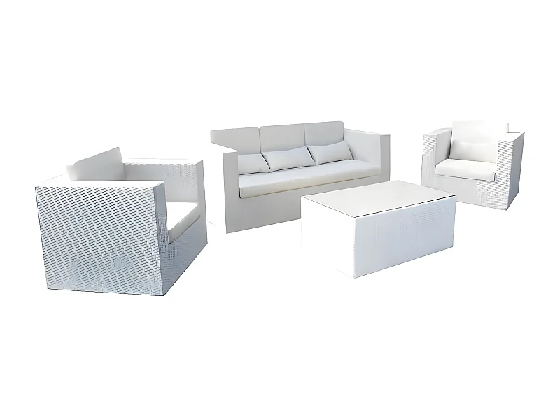 MilaniHome.it - Salotto Da Giardino Set 3 Posti Bianco Con Cuscini Bianchi Intreccio In Rattan Sintetico Per Esternodi coloreBianco