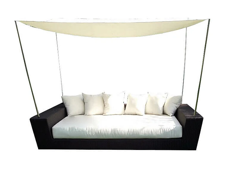 MilaniHome.it - Divano In Wicker Marrone Con Cuscini E Parasole Beige Intreccio In Rattan Sintetico Da Esternodi coloreMarrone