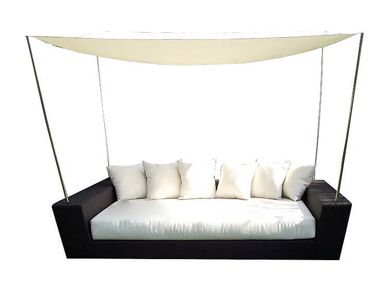 MilaniHome.it - Divano In Wicker Marrone Con Cuscini E Parasole Beige Intreccio In Rattan Sintetico Da Esternodi coloreMarrone