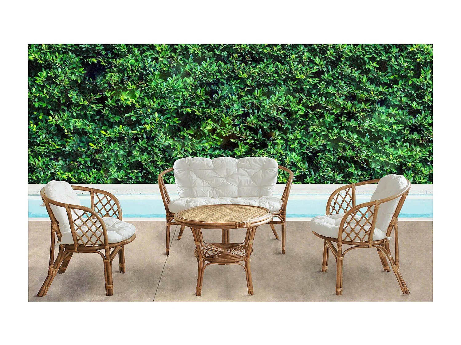 MilaniHome.it - Salotto Da Giardino In Rattan Naturale Alta Qualità Da Esterno Portico Per Locale Bar Agriturismo Hotel Albergo Pasticceriadi coloreMarrone