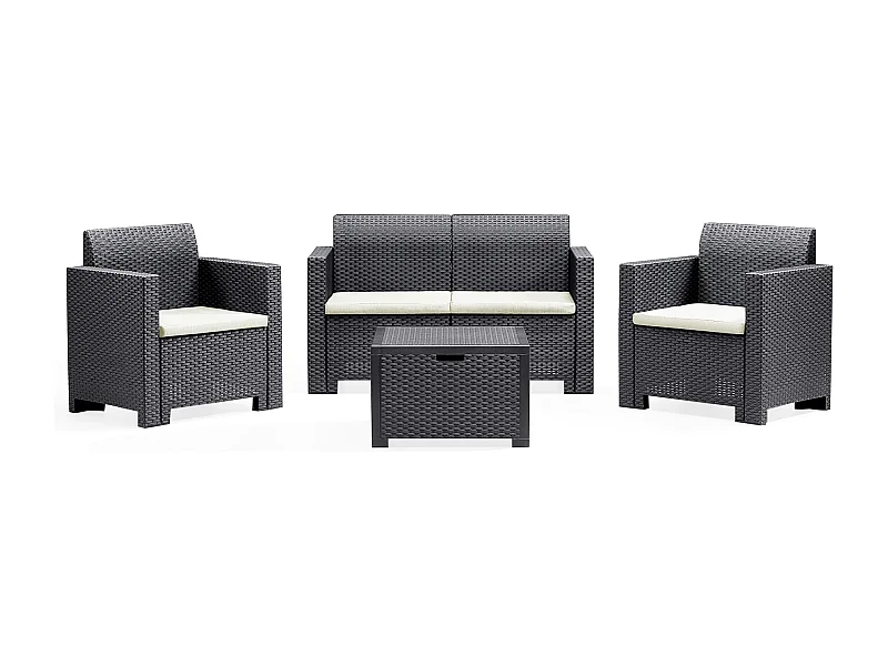 MilaniHome.it - Salotto Da Giardino Set 2 Posti Nero Con Cuscini Grigi Intreccio In Rattan Sintetico Per Esterno Giardinodi coloreNero