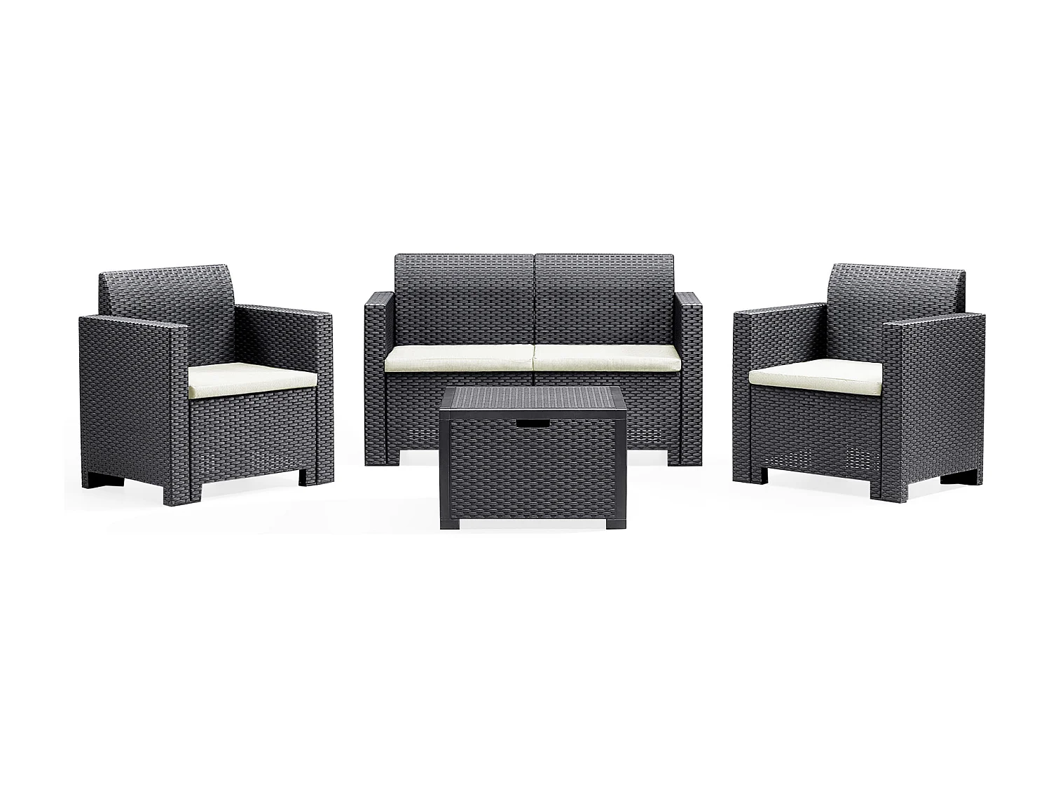 MilaniHome.it - Salotto Da Giardino Set 2 Posti Nero Con Cuscini Grigi Intreccio In Rattan Sintetico Per Esterno Giardinodi coloreNero