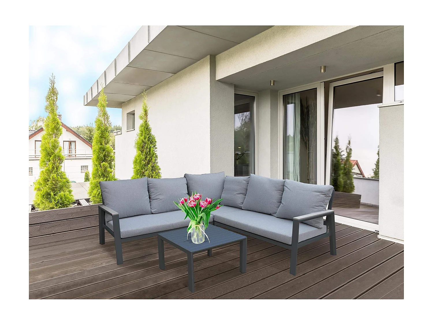 MilaniHome.it - salotto angolare da giardino di design moderno per esterno di coloreAntracite