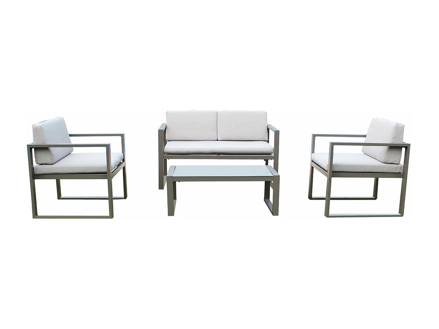 MilaniHome.it - Salotto da esterno per portico e giardino con cuscini in alluminio color talpa, D.120x66x63/P.65x66x63/T.92x51,5x35di coloreTaupe