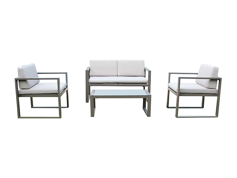 MilaniHome.it - Salotto da esterno per portico e giardino con cuscini in alluminio color talpa, D.120x66x63/P.65x66x63/T.92x51,5x35di coloreTaupe