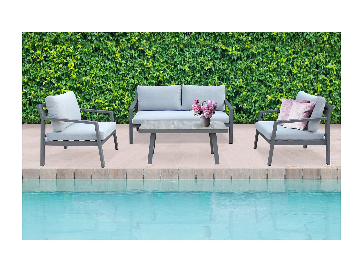 MilaniHome.it - salotto da giardino in alluminio 4 posti per esterno D.150x75x75/P.69x75x75/T.100x50x45di coloreAntracite