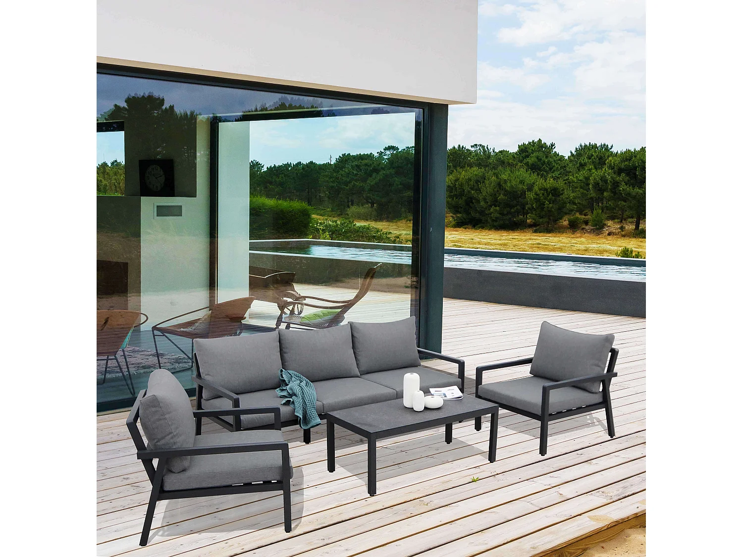 MilaniHome.it - salotto da giardino 5 posti di design moderno per esterno di coloreAntracite