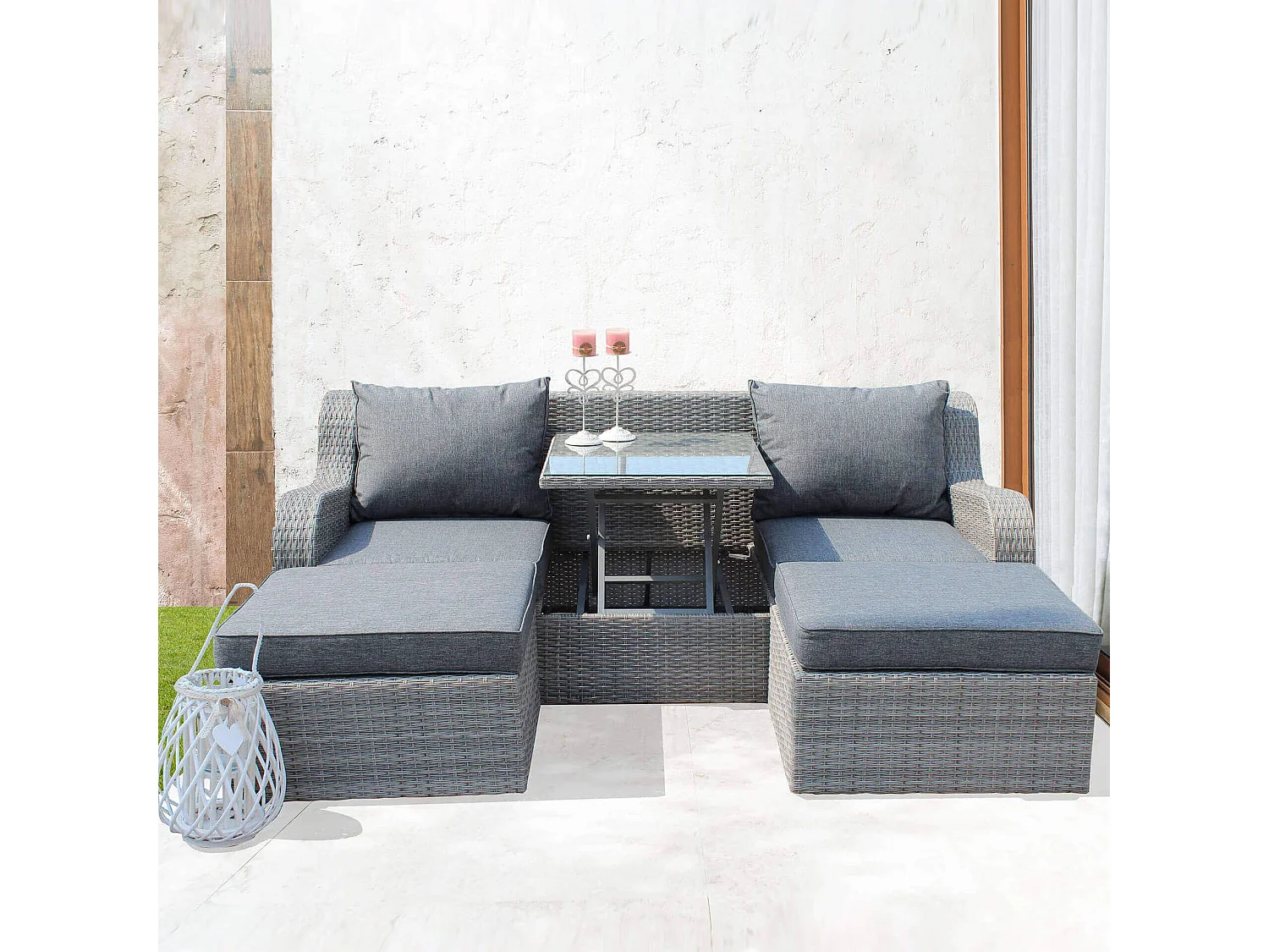 MilaniHome.it - Divano Da Giardino Con 2 Pouf Completo Di Cuscino Intreccio In Rattan Sinteticodi coloreGrigio