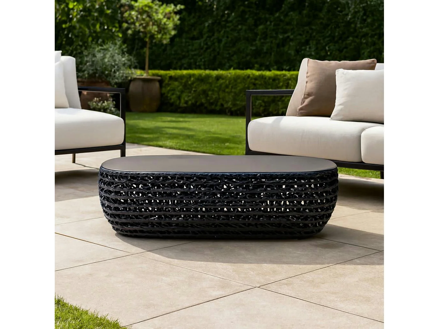 MilaniHome.it - tavolino da esterno in alluminio e corda di design per esterno giardino cm 124 l x 85 p x 33 hdi coloreGrigio