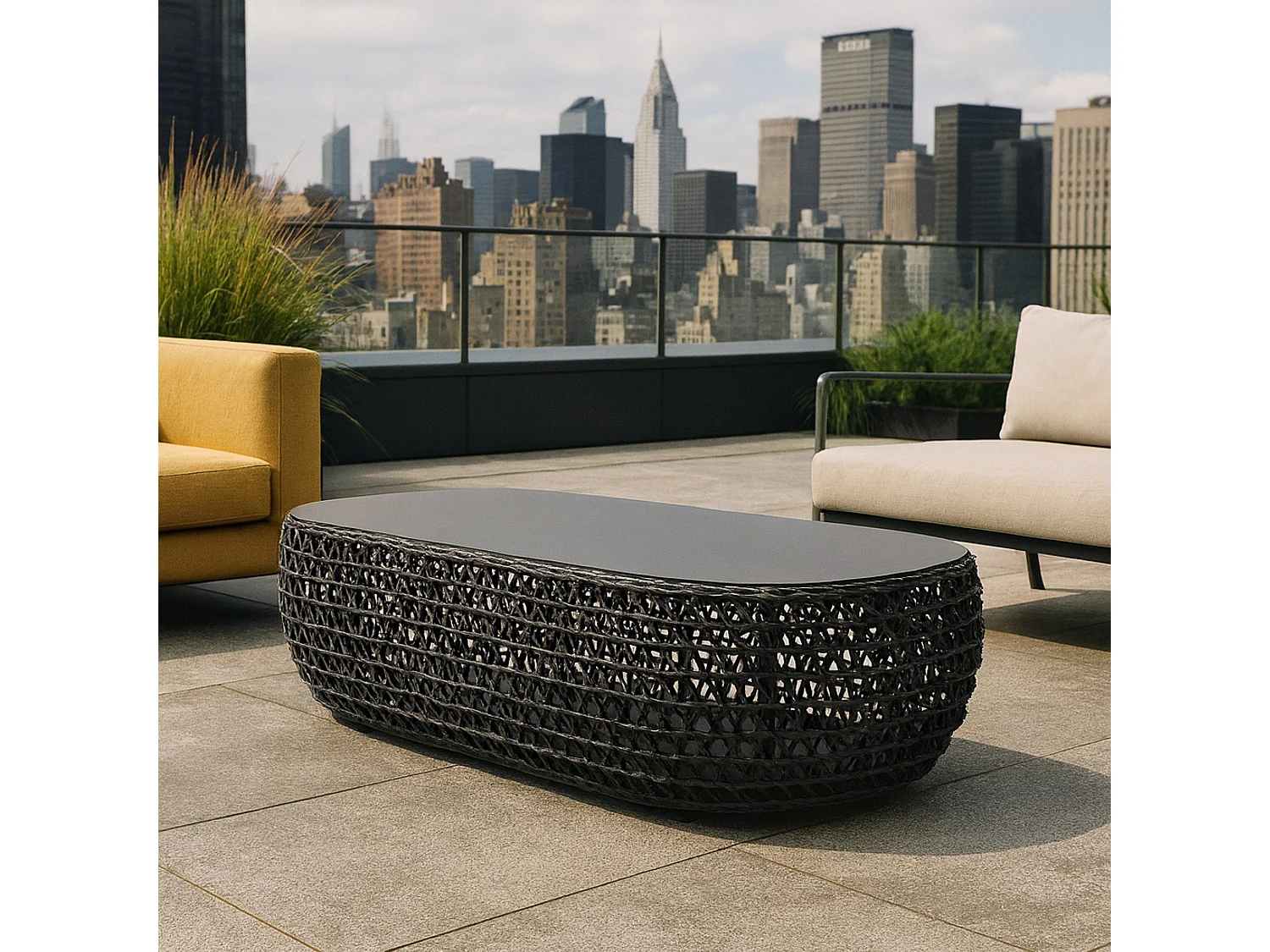 MilaniHome.it - tavolino da esterno in alluminio e corda di design per esterno giardino cm 124 l x 85 p x 33 hdi coloreGrigio