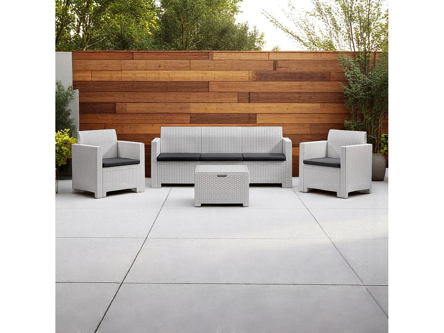 MilaniHome.it - Salotto Da Giardino Set 3 Posti Bianco Con Cuscini, Intreccio In Rattan Sintetico Per Esterno Giardinodi coloreBianco