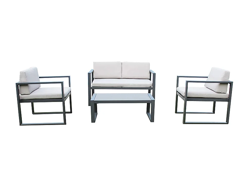 MilaniHome.it - Salotto da esterno per portico e giardino con cuscini in alluminio color antracite, D.120x66x63/P.65x66x63/T.92x51,5x35di coloreAntracite