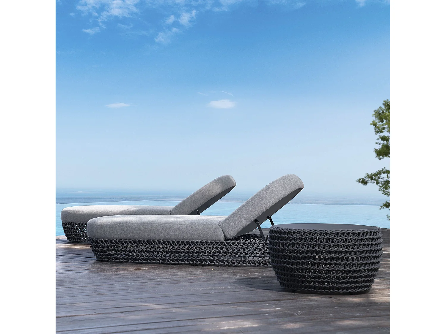 MilaniHome.it - lettino da esterno in alluminio e corda di design per esterno giardino cm 82 l x 205 p x 36 hdi coloreGrigio