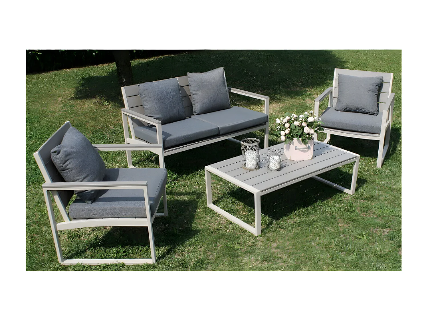 MilaniHome.it - Salotto Da Giardino Set 2 Posti In Alluminio Tortora Per Esterno Portico Per Locale Bar Hotel Albergo Pasticceriadi coloreTortora