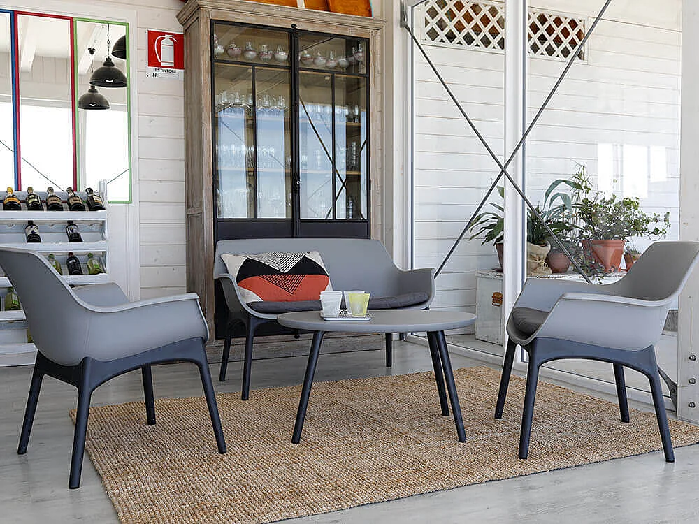 MilaniHome.it - Salotto Da Giardino 2 Posti Grigio Con Cuscini Per Esterno Giardino Terrazzo Portico Bar Hotel Pasticceria Localedi coloreGrigio