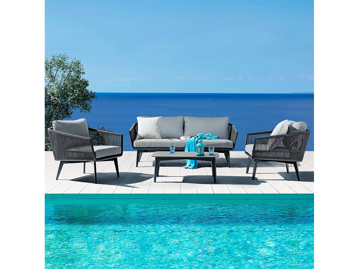 MilaniHome.it - Salotto Da Giardino Set In Alluminio 3 Posti Nero Per Esterno Portico Terrazzo Locale Bar Hoteldi coloreAntracite