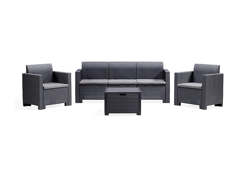 MilaniHome.it - Salotto Da Giardino Set 3 Posti Nero Con Cuscini, Intreccio In Rattan Sintetico Per Esterno Giardinodi coloreNero