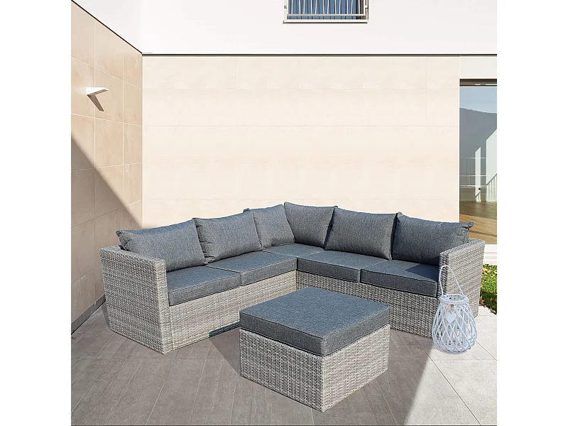 MilaniHome.it - Salotto Angolare Da Giardino Intreccio In Rattan Sinteticodi coloreGrigio