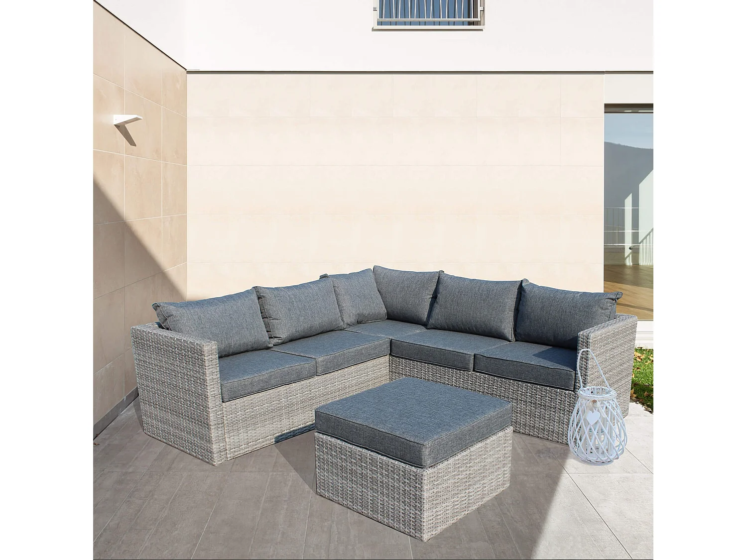MilaniHome.it - Salotto Angolare Da Giardino Intreccio In Rattan Sinteticodi coloreGrigio