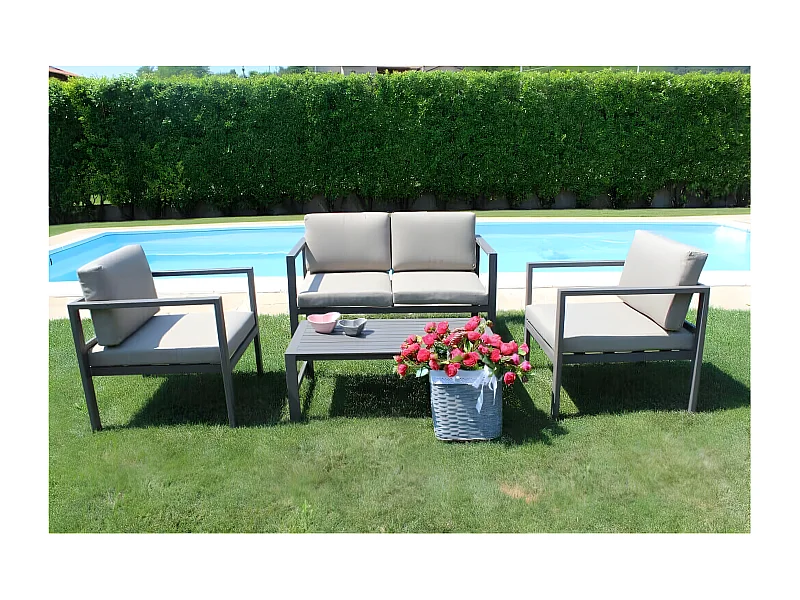 MilaniHome.it - Salotto Da Giardino Set In Alluminio 2 Posti Taupe Da Esterno Portico Per Locale Bar Hotel Albergo Pasticceria Agriturismodi coloreTaupe